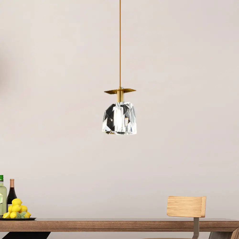 Contemporary Gold Cube Crystal Pendant Ceiling Lamp: Irregular Shape Clear - Bedroom Suspension