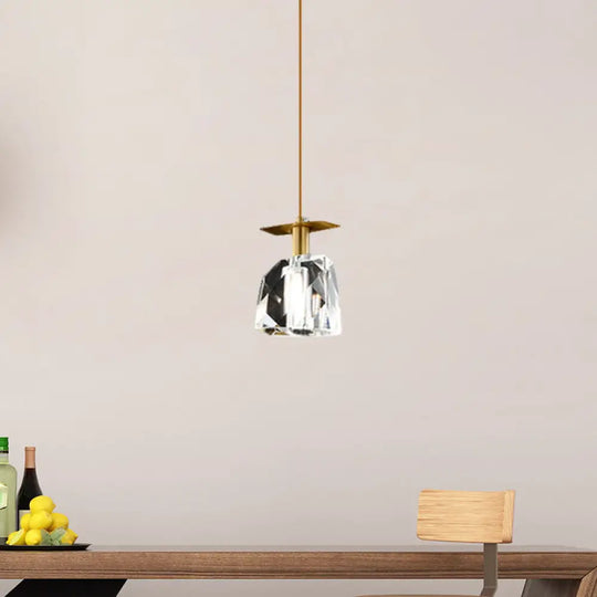 Contemporary Gold Cube Crystal Pendant Ceiling Lamp: Irregular Shape Clear - Bedroom Suspension