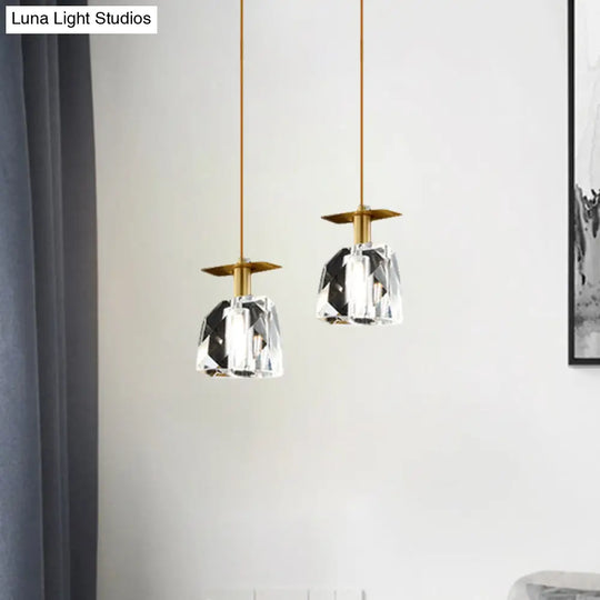 Contemporary Gold Cube Crystal Pendant Ceiling Lamp: Irregular Shape Clear - Bedroom Suspension