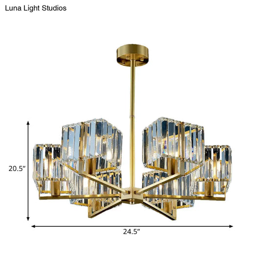 Contemporary Gold Cuboid Crystal Chandelier Light With 4 Or 6 Pendant Heads For Bedroom Fixture