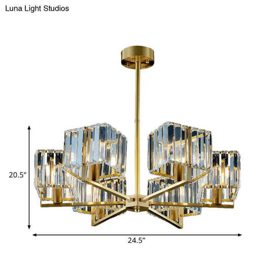 Contemporary Gold Cuboid Crystal Chandelier - 4/6 Head Pendant Light Fixture For Bedroom