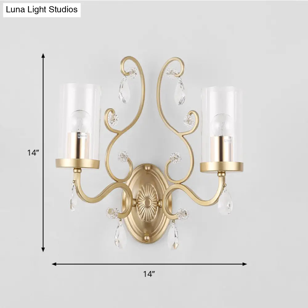 Contemporary Gold Cylinder Glass Wall Sconce Light For Sleeping Room - 1/2 Heads Mounted Lamp