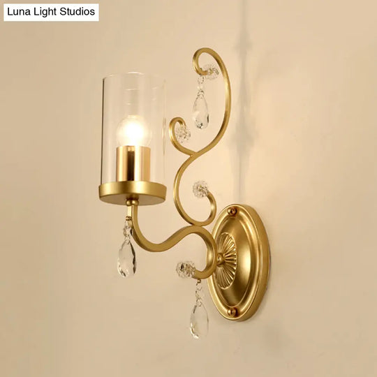 Contemporary Gold Cylinder Glass Wall Sconce Light For Sleeping Room - 1/2 Heads Mounted Lamp