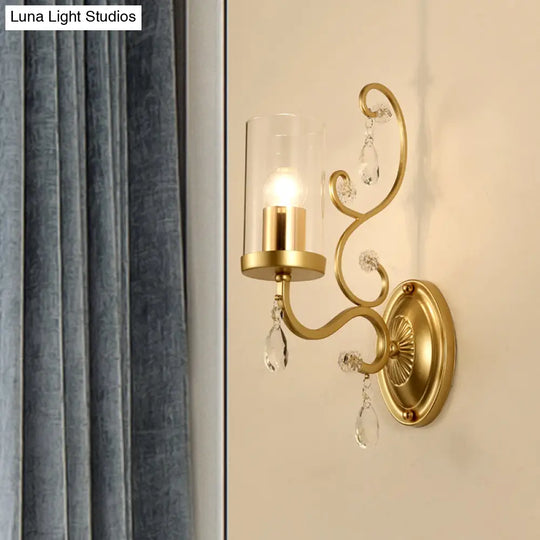 Contemporary Gold Cylinder Glass Wall Sconce Light For Sleeping Room - 1/2 Heads Mounted Lamp