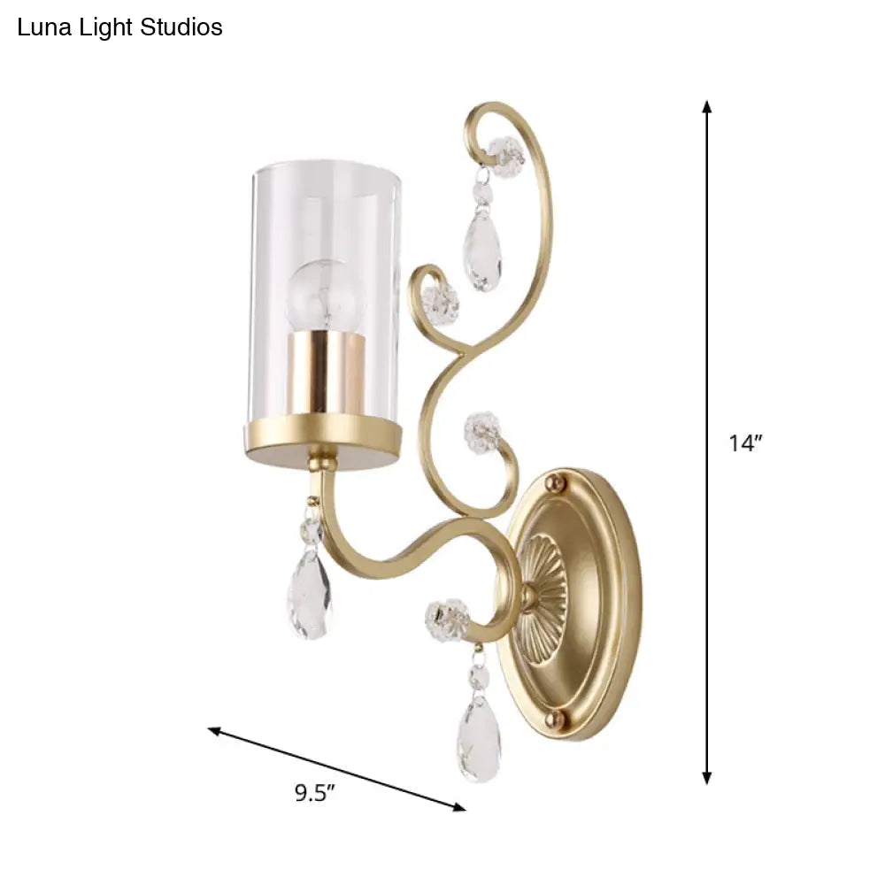 Contemporary Gold Cylinder Glass Wall Sconce Light For Sleeping Room - 1/2 Heads Mounted Lamp