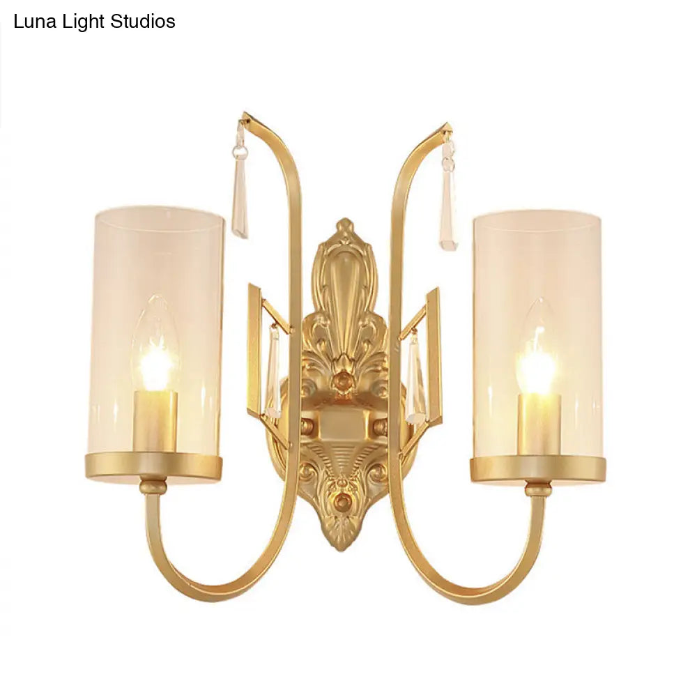 Contemporary Gold Cylinder Sconce Wall Light With Clear Glass Shade