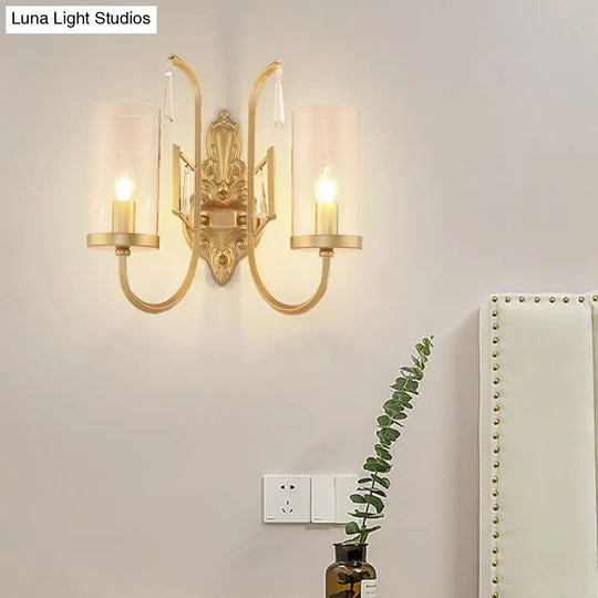 Contemporary Gold Cylinder Sconce Wall Light With Clear Glass Shade