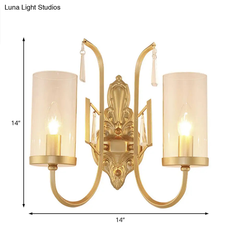 Contemporary Gold Cylinder Sconce Wall Light With Clear Glass Shade