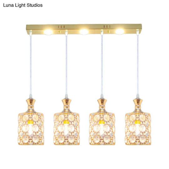 Contemporary Gold Cylinder Shape Pendant Light - 4-Light With Beveled K9 Crystal