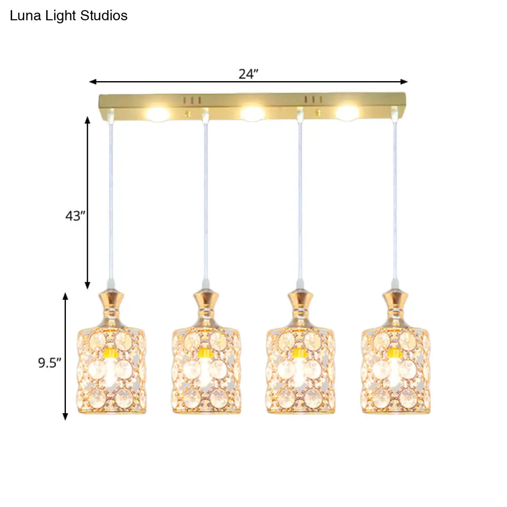 Contemporary Gold Cylinder Shape Pendant Light - 4-Light With Beveled K9 Crystal