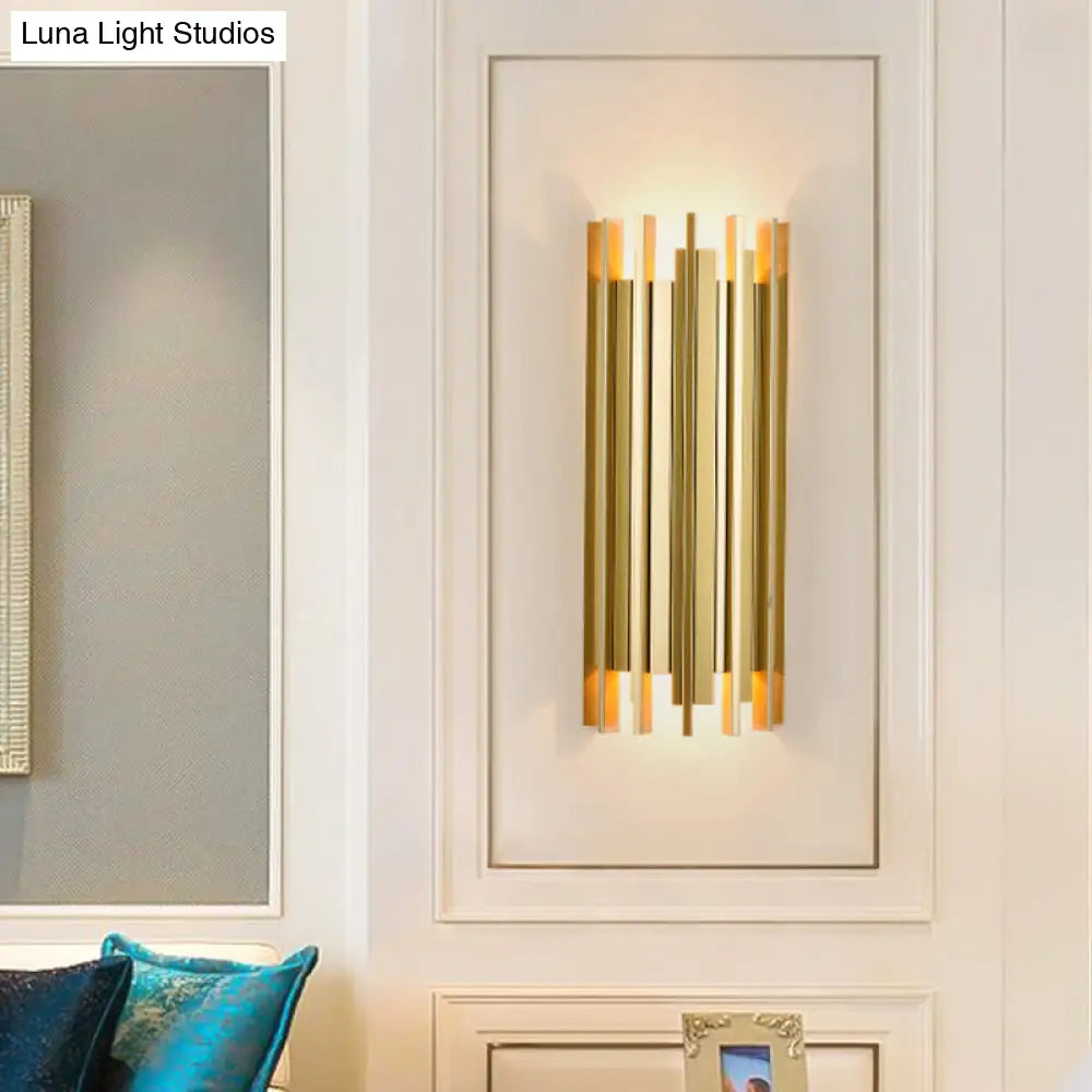 Contemporary Gold Cylindrical Wall Lamp With 2 Bulbs 19.5/31.5 Height