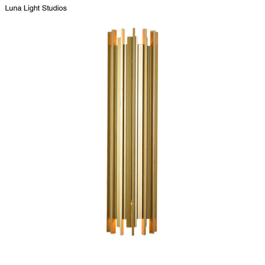 Contemporary Gold Cylindrical Wall Lamp With 2 Bulbs 19.5/31.5 Height