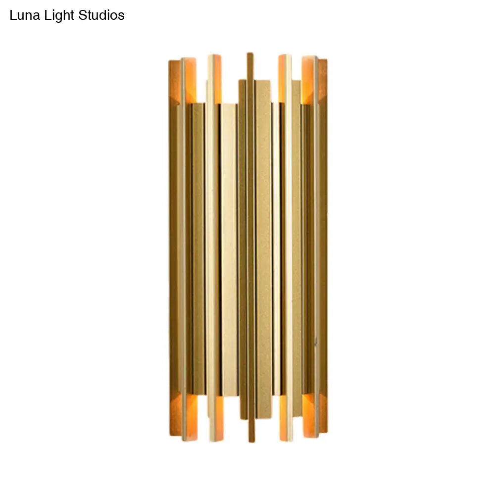 Contemporary Gold Cylindrical Wall Lamp With 2 Bulbs 19.5/31.5 Height