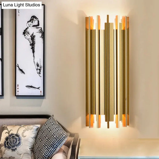 Contemporary Gold Cylindrical Wall Lamp With 2 Bulbs 19.5/31.5 Height