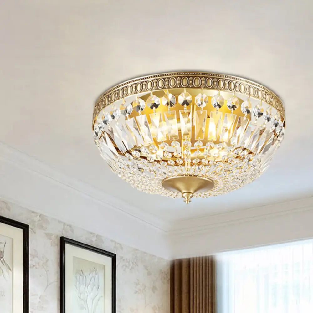 Contemporary Gold Dome Ceiling Light Clear Glass Flush Mount Lamp - 4 Lights