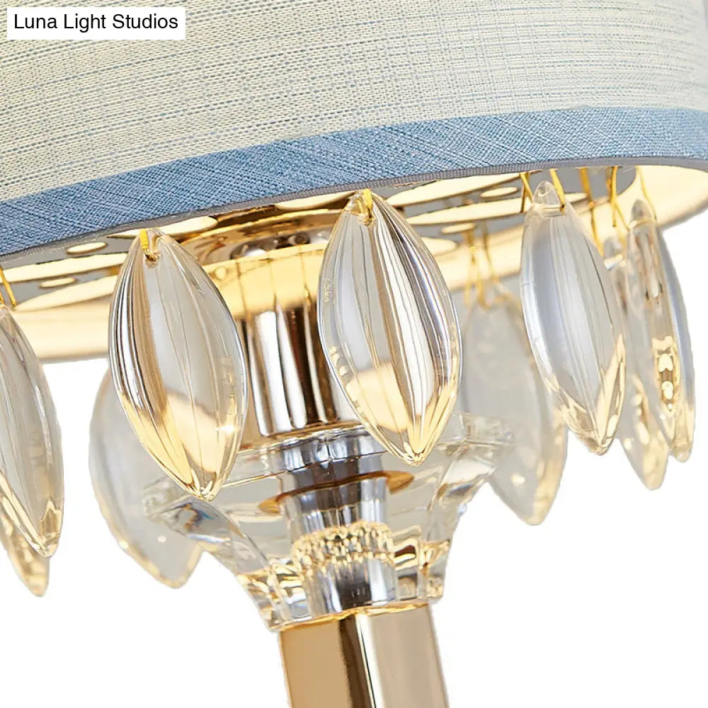 Contemporary Gold Drum Fabric Shade Wall Sconce With Crystal Deco - 1 Bulb Light