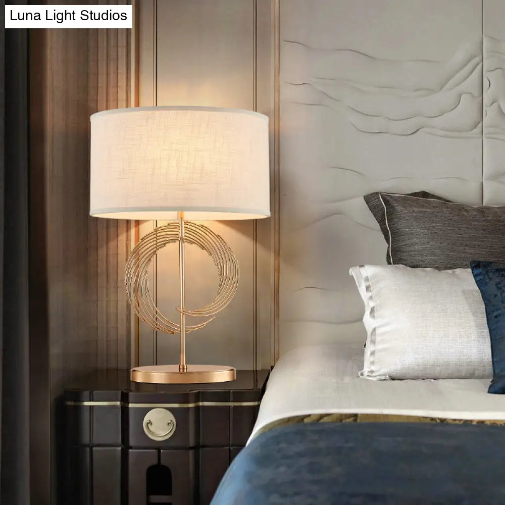 Contemporary Gold Drum Table Lamp - Stylish Bedroom Lighting Fixture