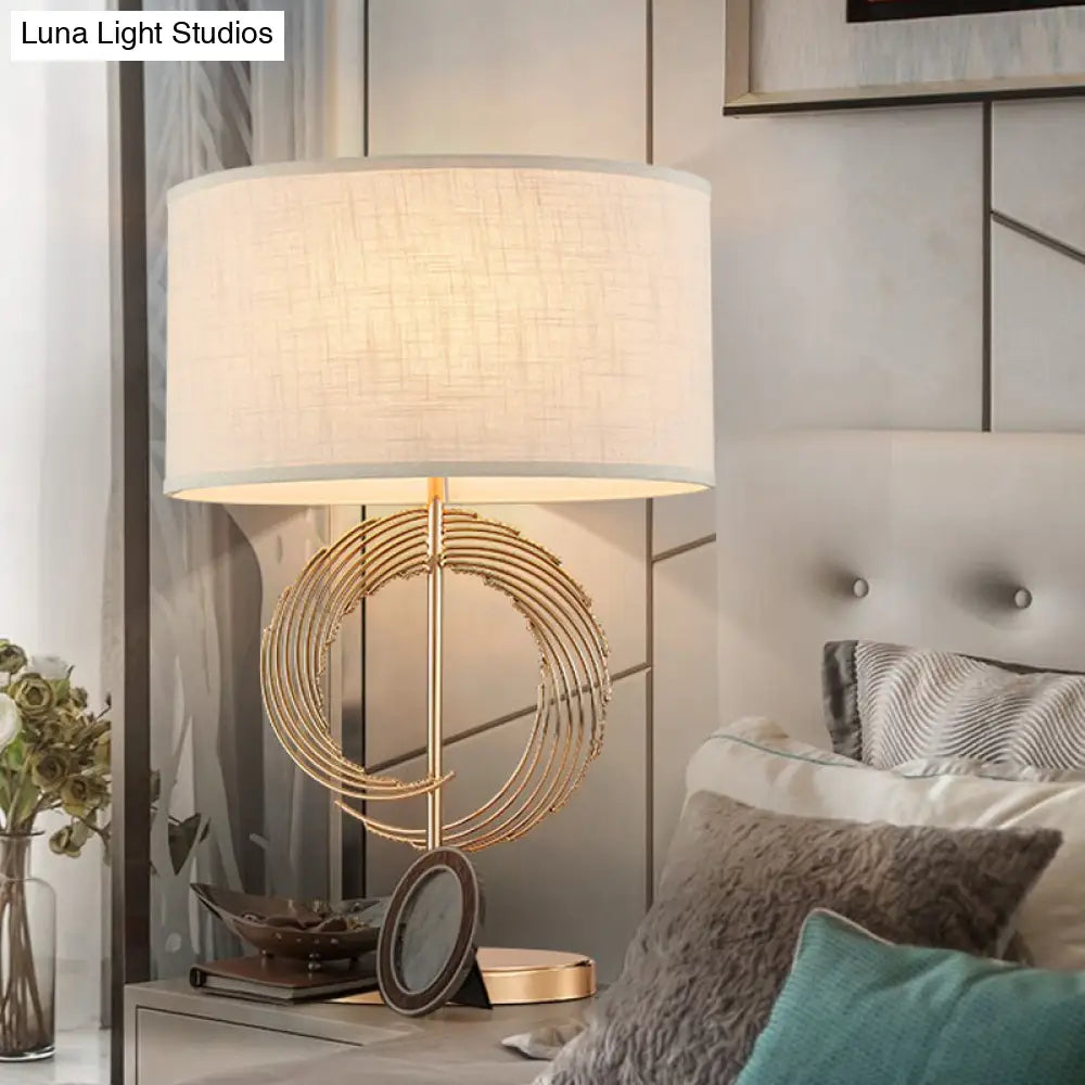 Contemporary Gold Drum Table Lamp - Stylish Bedroom Lighting Fixture