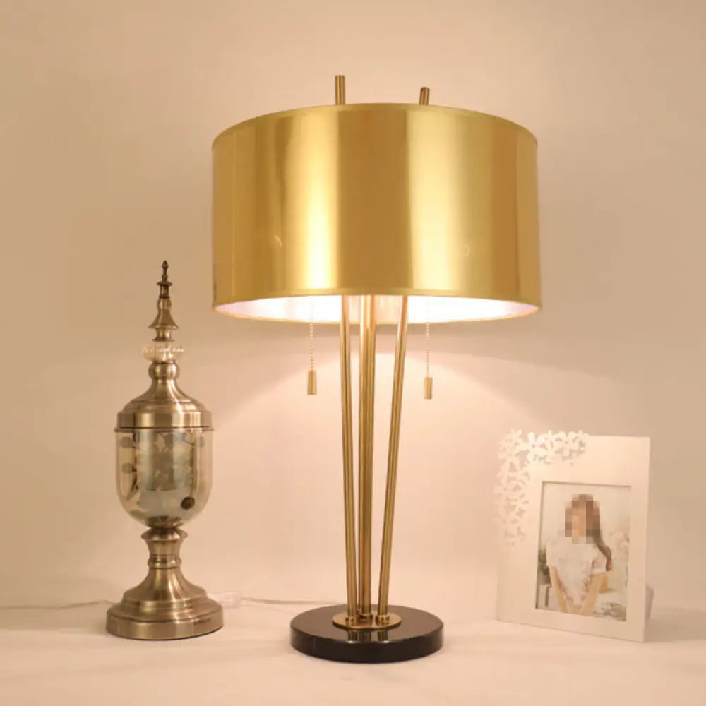 Contemporary Gold Fabric Nightstand Lamp - Straight Sided Shade 1 Head Task Lighting