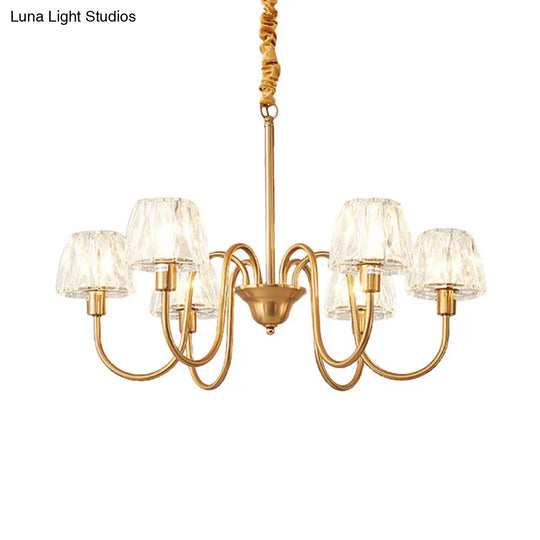 Contemporary Gold Finish Chandelier With Crystal Pendulum - 3/6 Bulbs