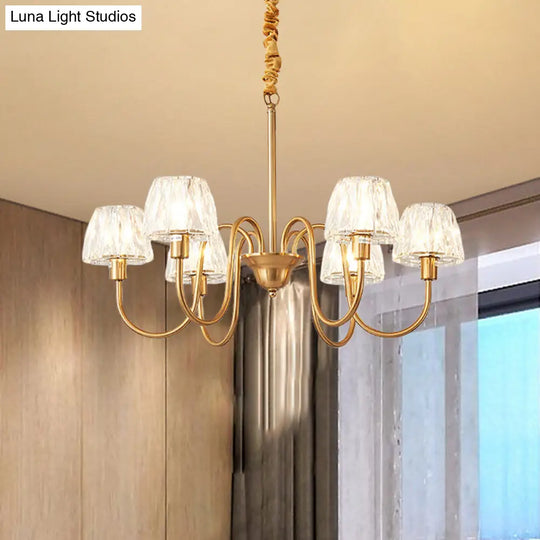 Gold Finish Conical Chandelier With Crystal Pendulum And Gooseneck Arm (3/6 Bulbs)