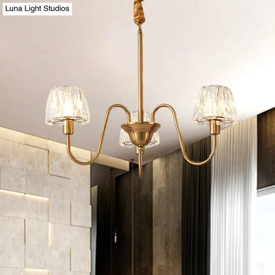 Contemporary Gold Finish Chandelier With Crystal Pendulum - 3/6 Bulbs