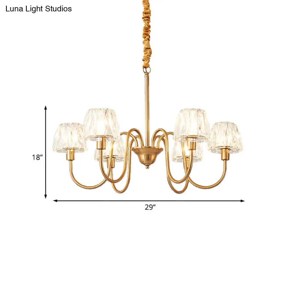 Contemporary Gold Finish Chandelier With Crystal Pendulum - 3/6 Bulbs