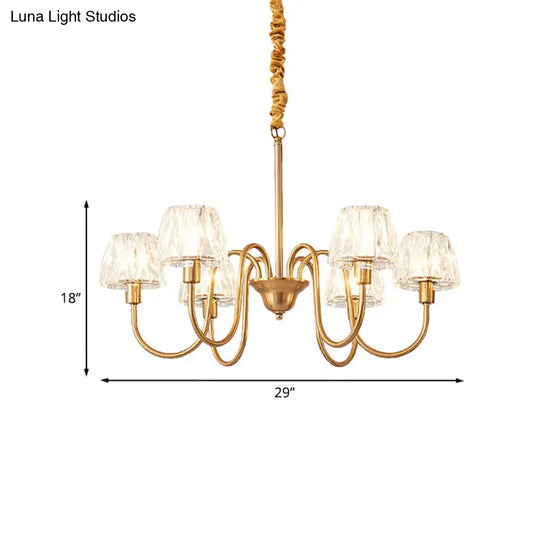 Contemporary Gold Finish Chandelier With Crystal Pendulum - 3/6 Bulbs