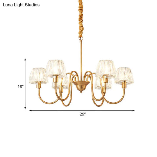 Gold Finish Conical Chandelier With Crystal Pendulum And Gooseneck Arm (3/6 Bulbs)