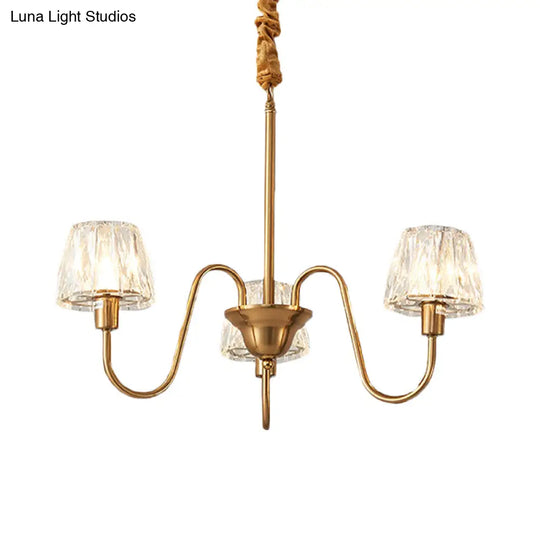 Contemporary Gold Finish Chandelier With Crystal Pendulum - 3/6 Bulbs