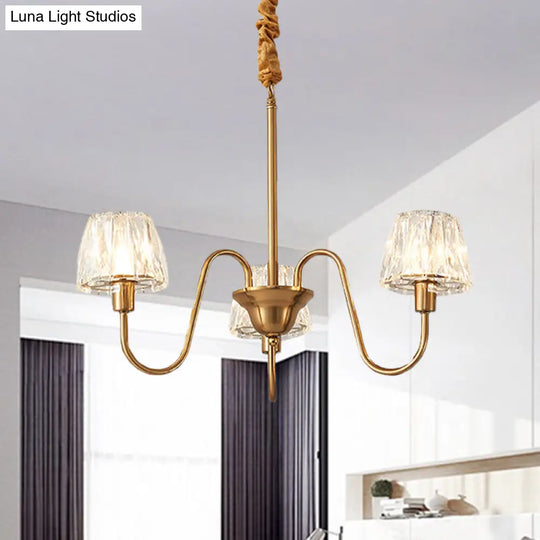 Contemporary Gold Finish Chandelier With Crystal Pendulum - 3/6 Bulbs