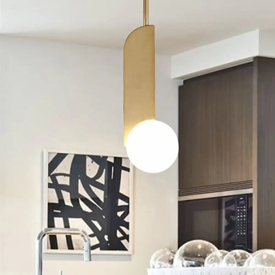 Contemporary Gold Finish Glass Pendant Light - White Global Hanging Ceiling Lighting