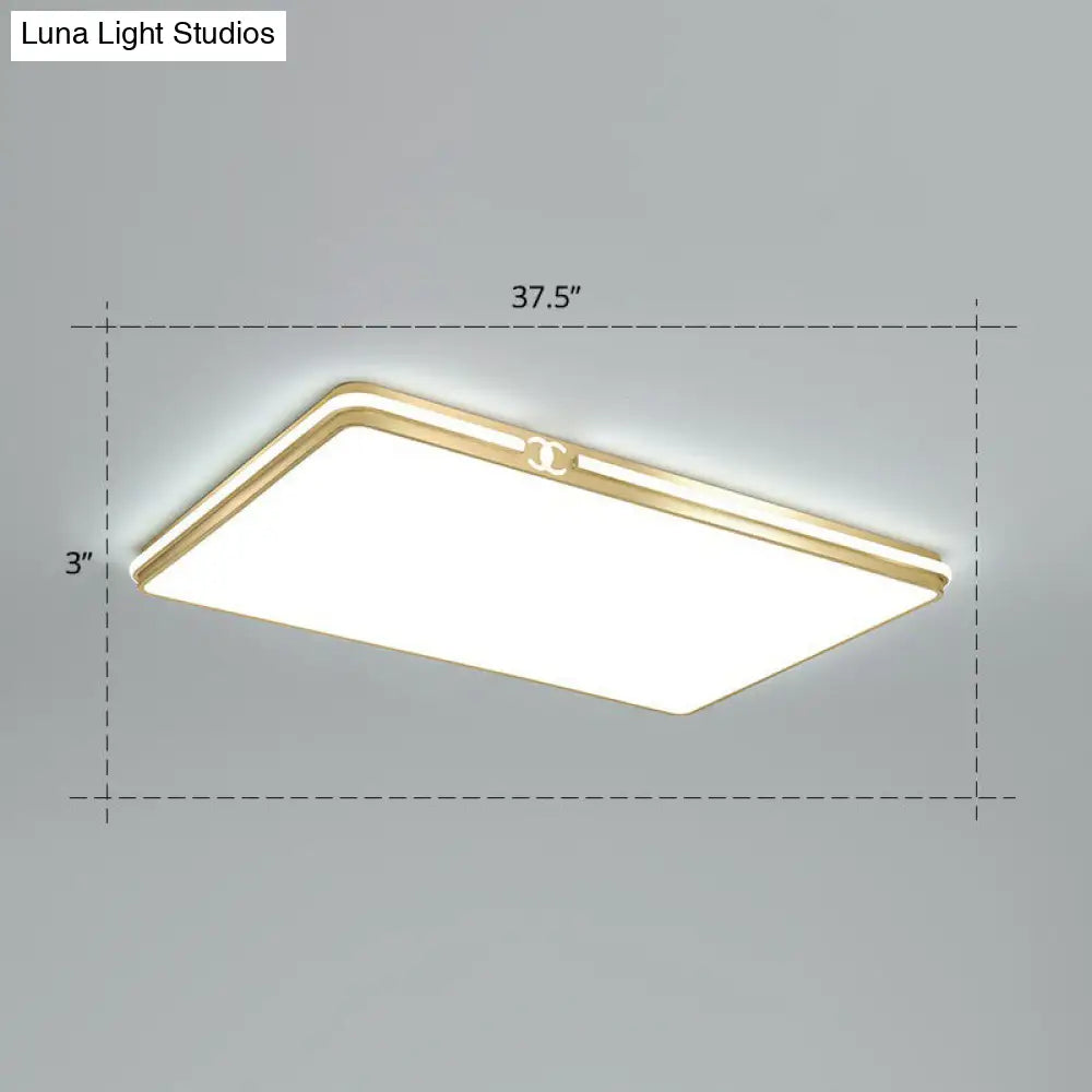 Contemporary Gold Finish Led Flush Mount Ceiling Light - Acrylic Rectangle Design / 37.5 White
