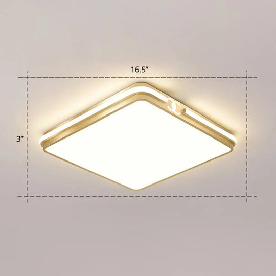 Contemporary Gold Finish Led Flush Mount Ceiling Light - Acrylic Rectangle Design / 16.5’ Remote