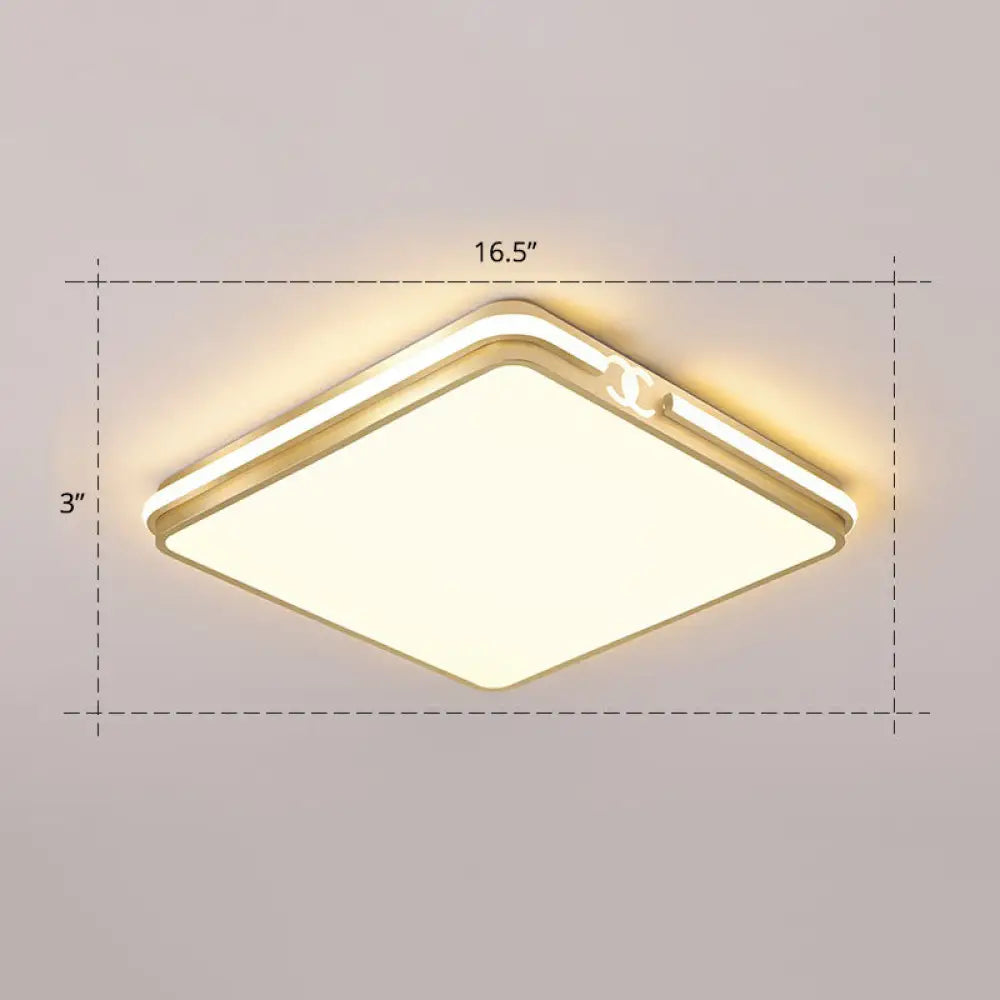 Contemporary Gold Finish Led Flush Mount Ceiling Light - Acrylic Rectangle Design / 16.5’ Warm