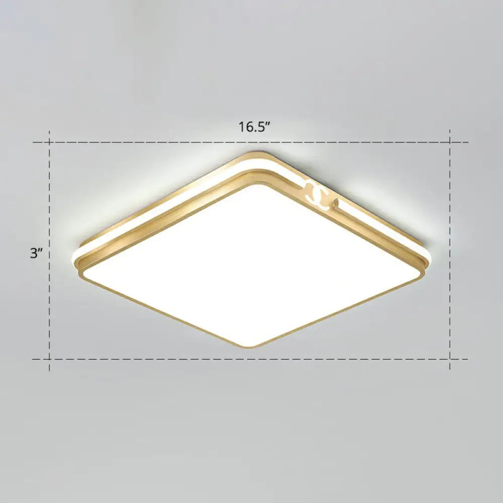 Contemporary Gold Finish Led Flush Mount Ceiling Light - Acrylic Rectangle Design / 16.5’ White