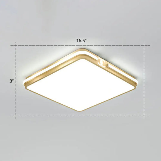 Contemporary Gold Finish Led Flush Mount Ceiling Light - Acrylic Rectangle Design / 16.5’ White
