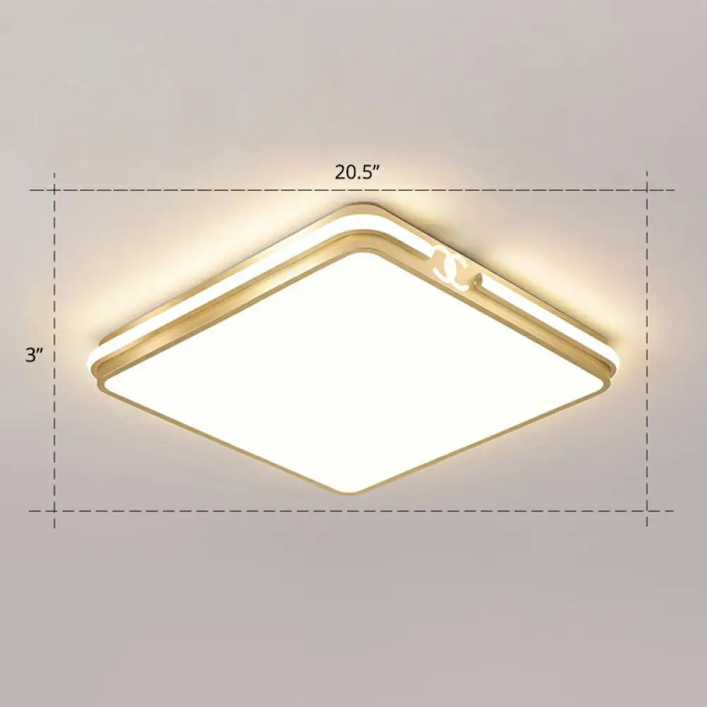 Contemporary Gold Finish Led Flush Mount Ceiling Light - Acrylic Rectangle Design / 20.5’ Remote