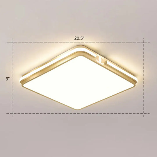 Contemporary Gold Finish Led Flush Mount Ceiling Light - Acrylic Rectangle Design / 20.5’ Remote