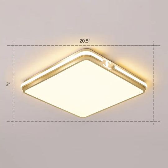 Contemporary Gold Finish Led Flush Mount Ceiling Light - Acrylic Rectangle Design / 20.5’ Warm