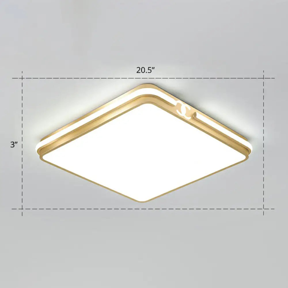 Contemporary Gold Finish Led Flush Mount Ceiling Light - Acrylic Rectangle Design / 20.5’ White