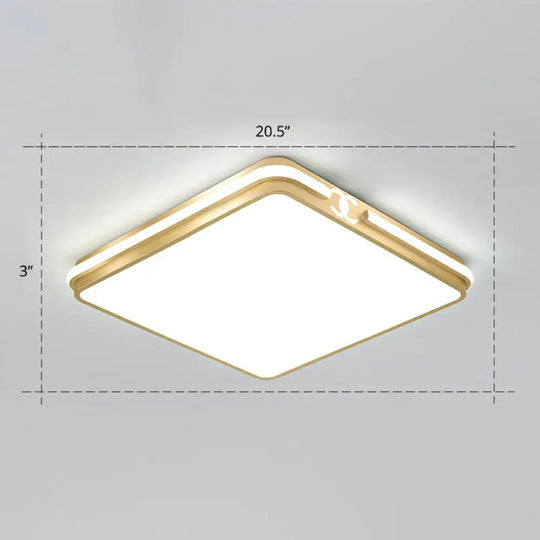 Contemporary Gold Finish Led Flush Mount Ceiling Light - Acrylic Rectangle Design / 20.5’ White