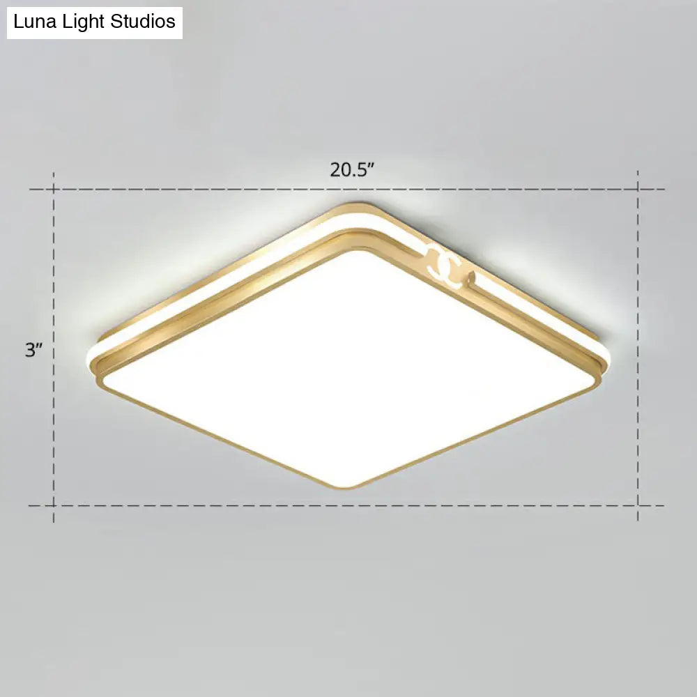 Contemporary Gold Finish Led Flush Mount Ceiling Light - Acrylic Rectangle Design / 20.5 White