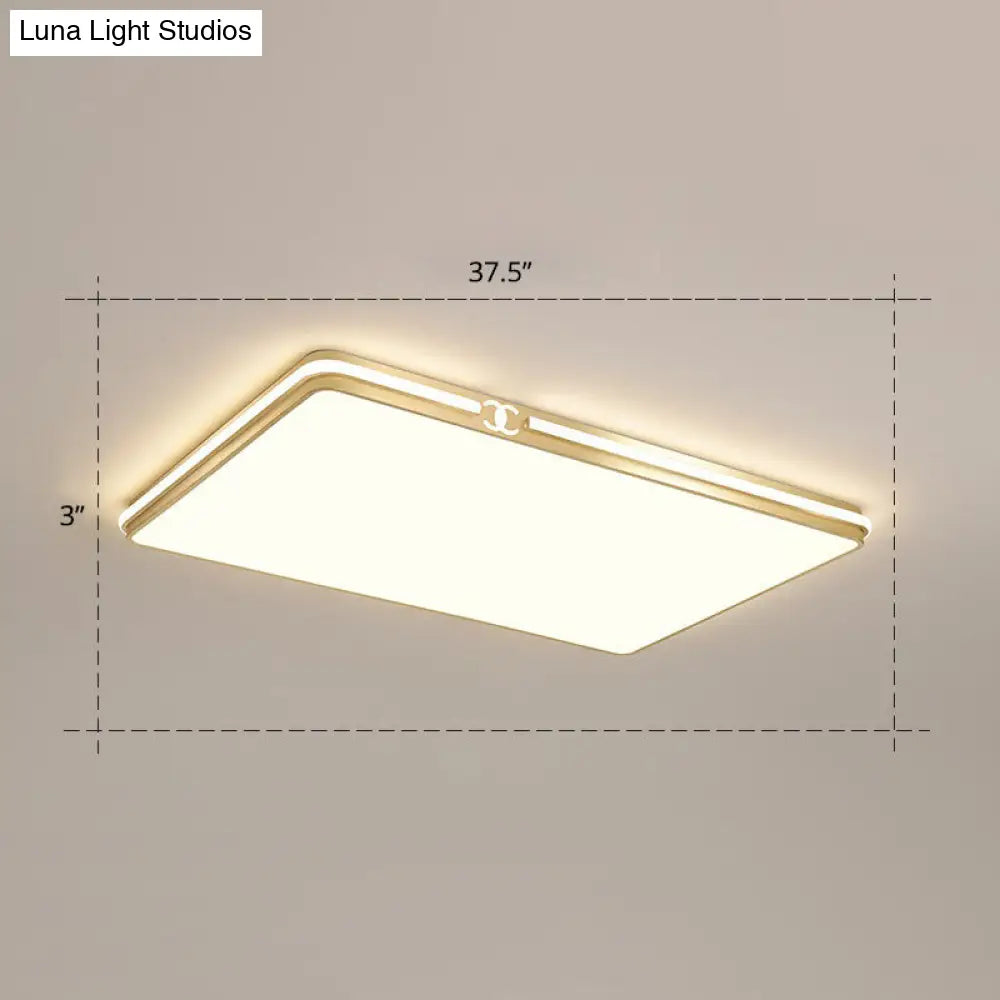 Contemporary Gold Finish Led Flush Mount Ceiling Light - Acrylic Rectangle Design / 37.5 Remote