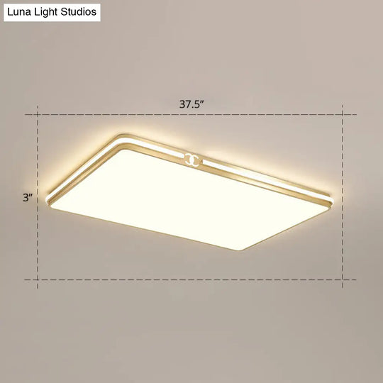 Contemporary Gold Finish Led Flush Mount Ceiling Light - Acrylic Rectangle Design / 37.5 Remote