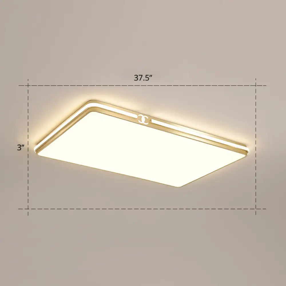 Contemporary Gold Finish Led Flush Mount Ceiling Light - Acrylic Rectangle Design / 37.5’ Remote