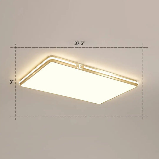 Contemporary Gold Finish Led Flush Mount Ceiling Light - Acrylic Rectangle Design / 37.5’ Remote