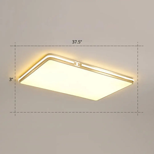 Contemporary Gold Finish Led Flush Mount Ceiling Light - Acrylic Rectangle Design / 37.5’ Warm