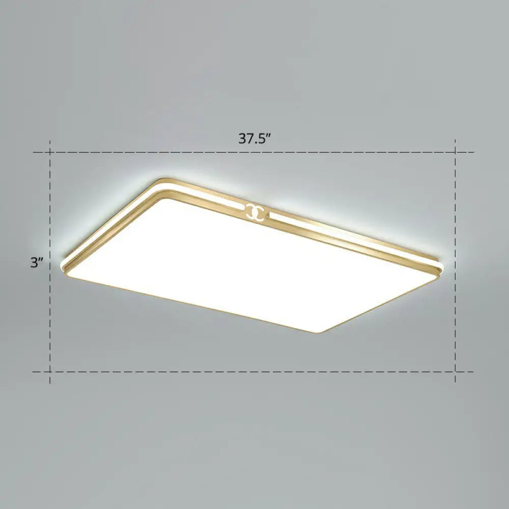 Contemporary Gold Finish Led Flush Mount Ceiling Light - Acrylic Rectangle Design / 37.5’ White