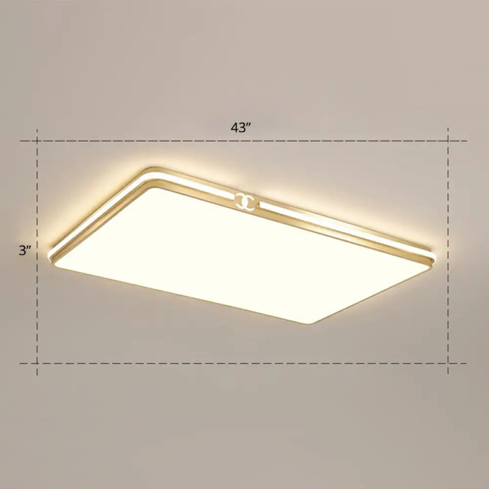 Contemporary Gold Finish Led Flush Mount Ceiling Light - Acrylic Rectangle Design / 43’ Remote